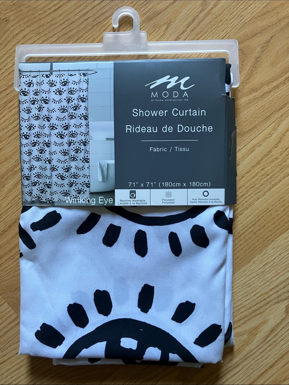 Moda Black and White Winking Eye Fabric Shower Curtain